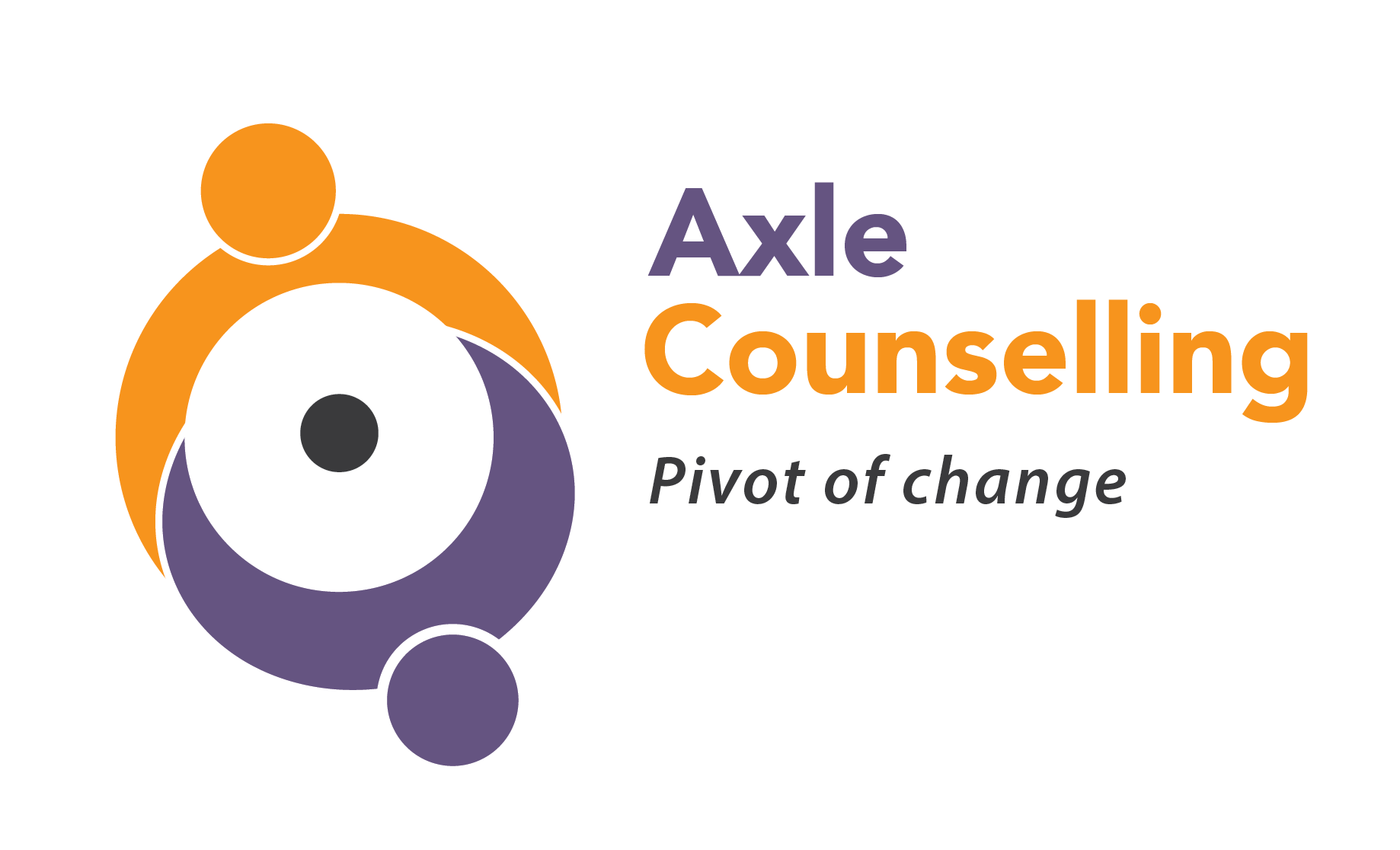 Axle Counselling logo of 2 people figureds that make up a circle