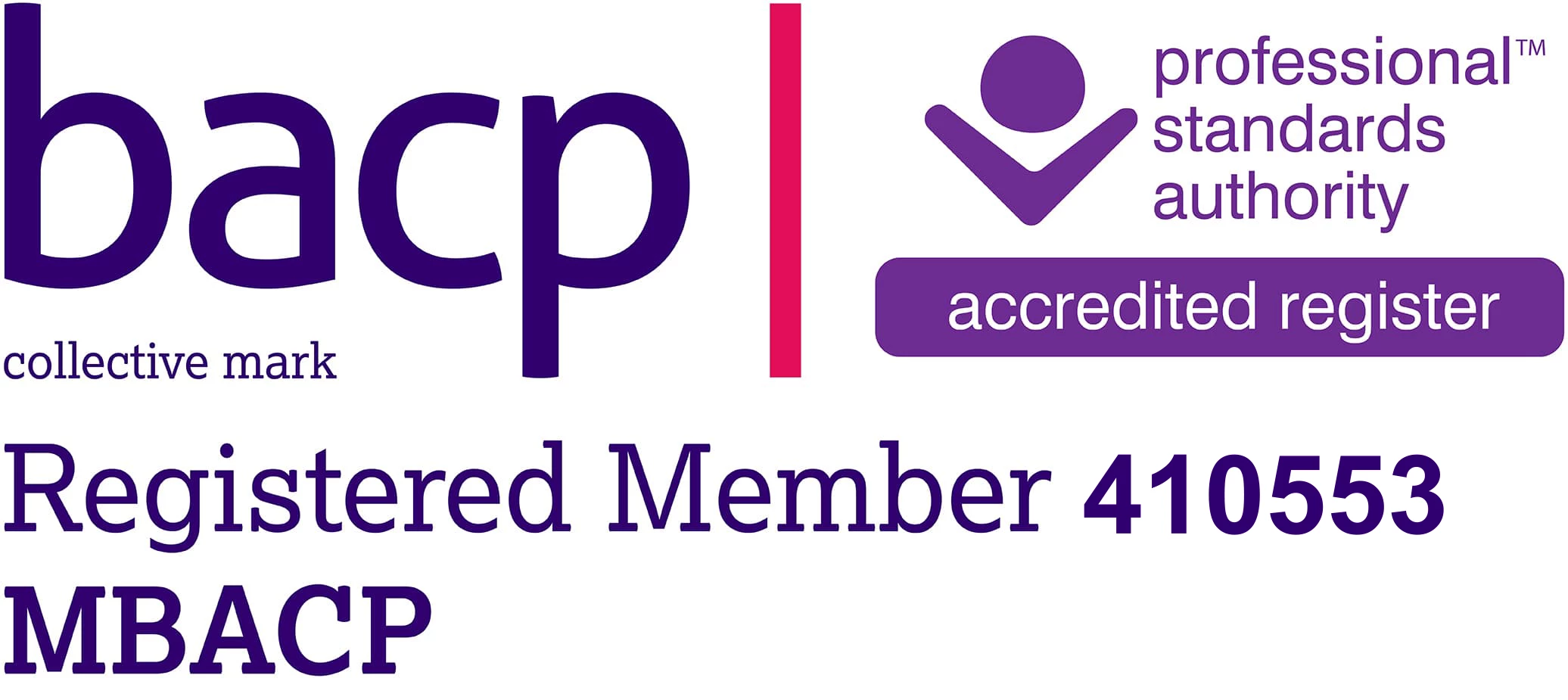 An image showing that Vicky is a member of the BACP with membership number.